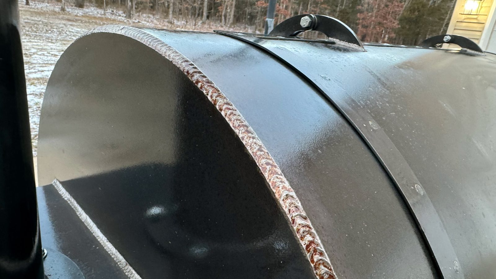 Weld where the round firebox meets the cook chamber on a Liberty94 offset smoker