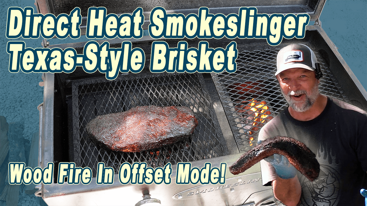 Frank Holding A perfectly smoked texas style brisket that he cooked on the full size smokeslinger direct heat smoker